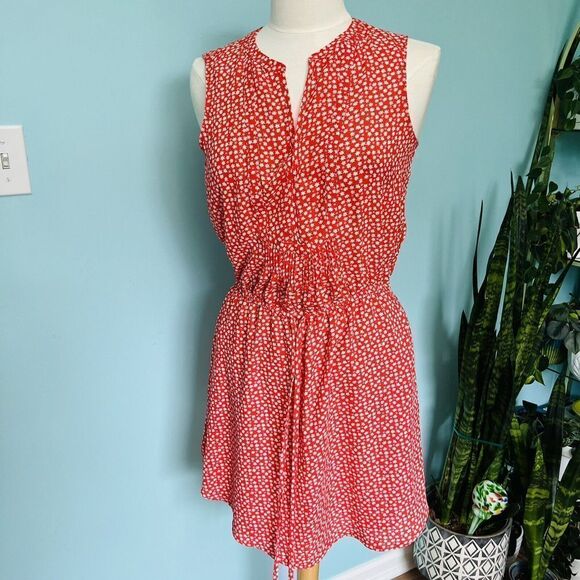 Gap Women XS Red Floral Flower Casual Dress Spring Summer Tie Waist 0672 - Picture 2 of 11
